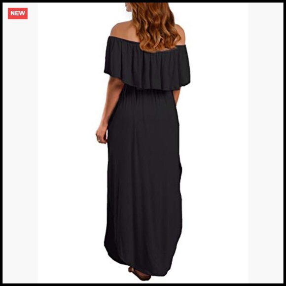 Off Shoulder Ruffle Maxi Dress with Pockets Summer Casual Elegant Beach Wear - Picture 3 of 6
